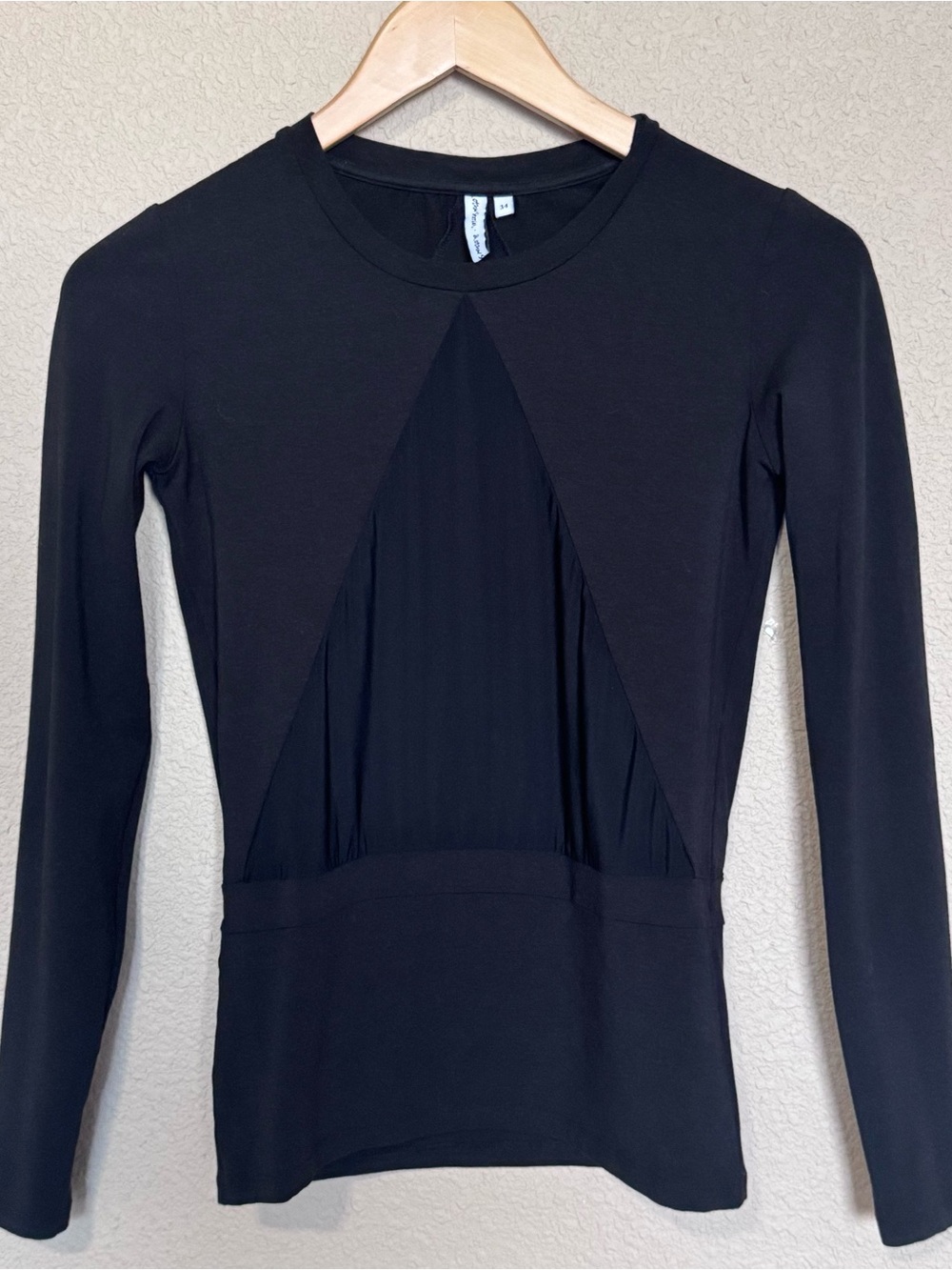 & Other Stories Long Sleeve Black Geometric Panel Top – Sleek Stretch Blouse XS